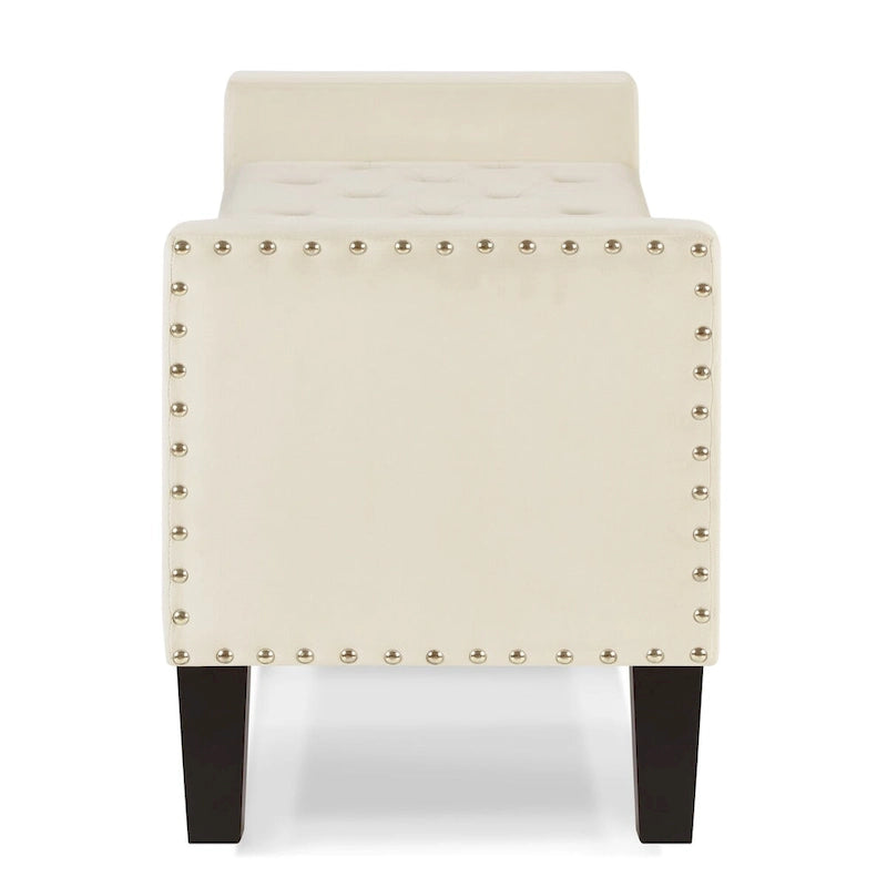 Banc de rangement capitonné GEITIN avec boutons touffetés et garniture cloutée