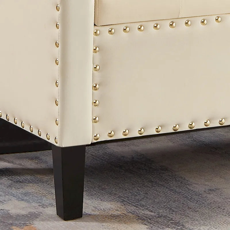 Banc de rangement capitonné GEITIN avec boutons touffetés et garniture cloutée