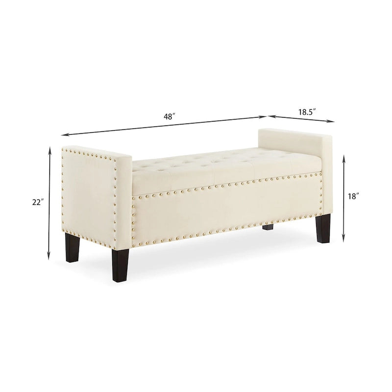 Banc de rangement capitonné GEITIN avec boutons touffetés et garniture cloutée