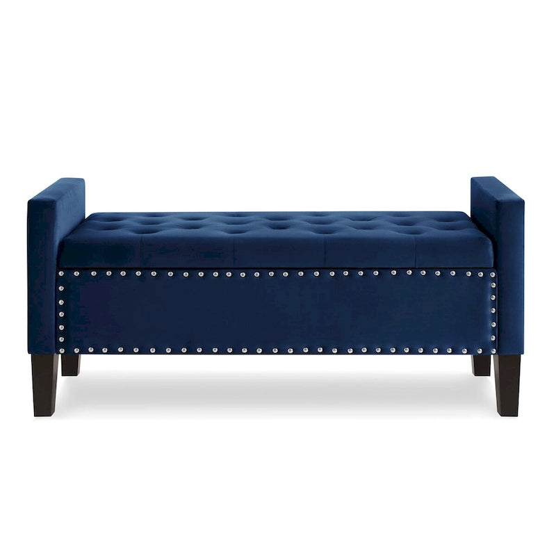 Banc de rangement capitonné GEITIN avec boutons touffetés et garniture cloutée
