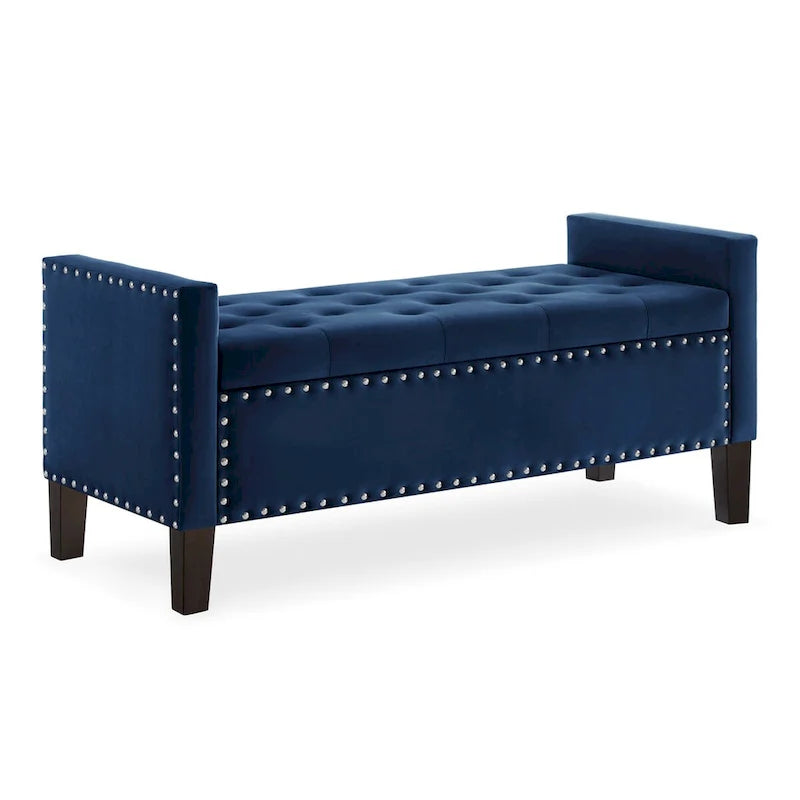 Banc de rangement capitonné GEITIN avec boutons touffetés et garniture cloutée