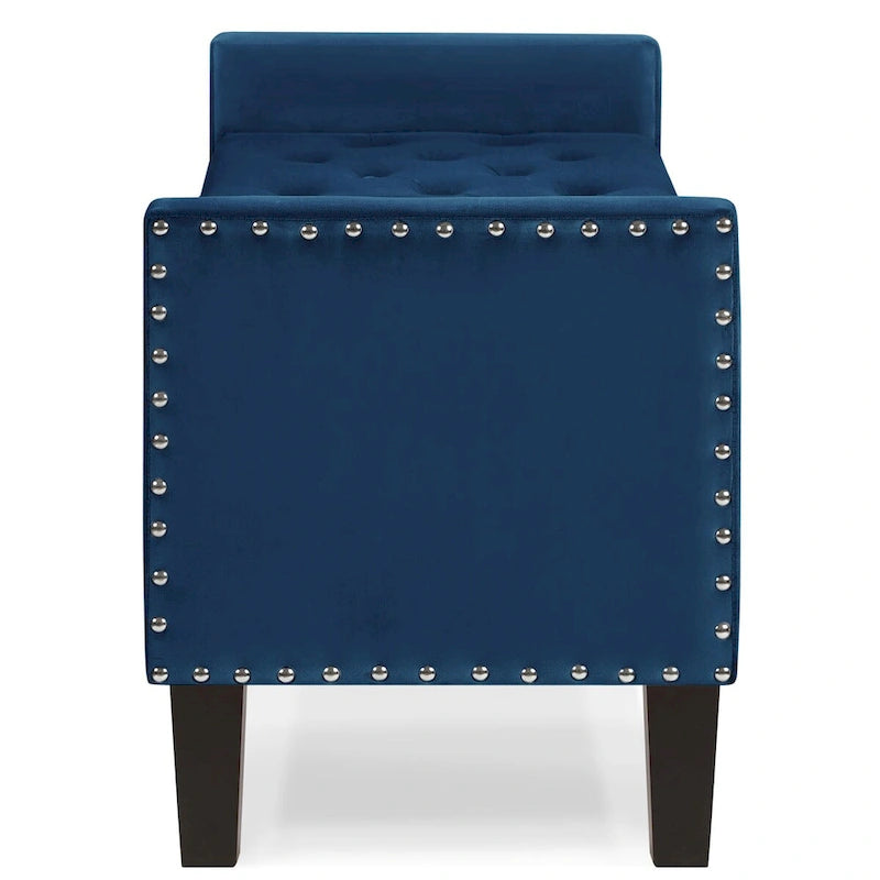 Banc de rangement capitonné GEITIN avec boutons touffetés et garniture cloutée