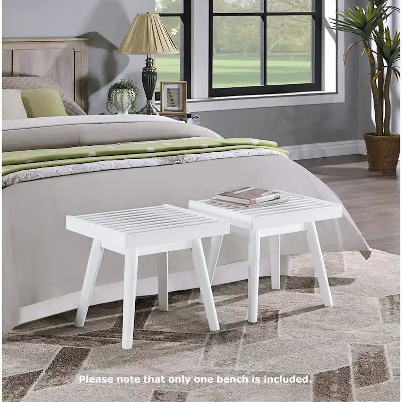 Banc à lattes en bois massif Larwich de Roundhill Furniture, blanc - 19 larg. x 16,50 prof. x 17,50 haut.