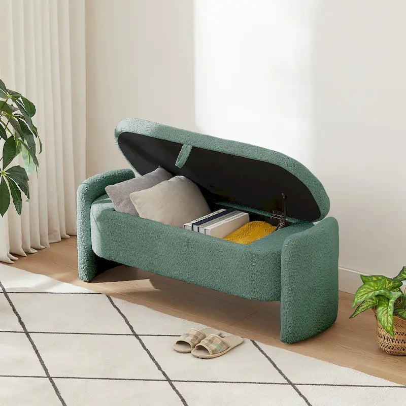 Banc en tissu polaire avec grand espace de rangement