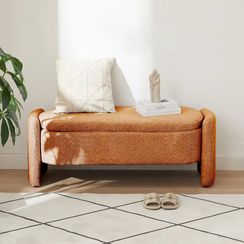 Banc en tissu polaire avec grand espace de rangement