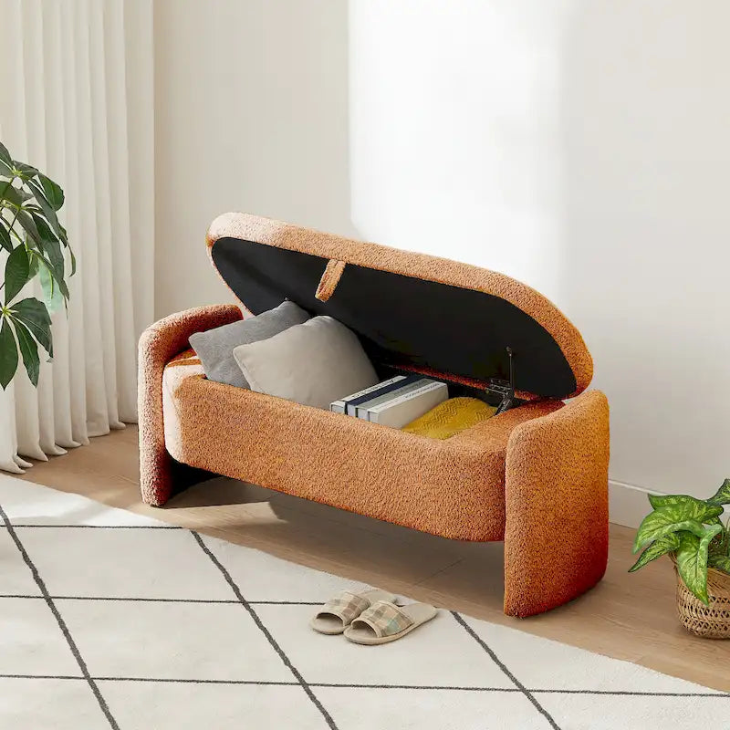 Banc en tissu polaire avec grand espace de rangement