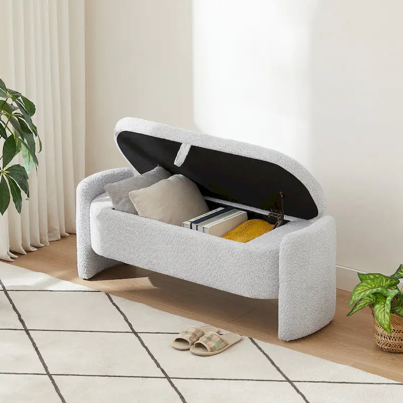 Banc en tissu polaire avec grand espace de rangement