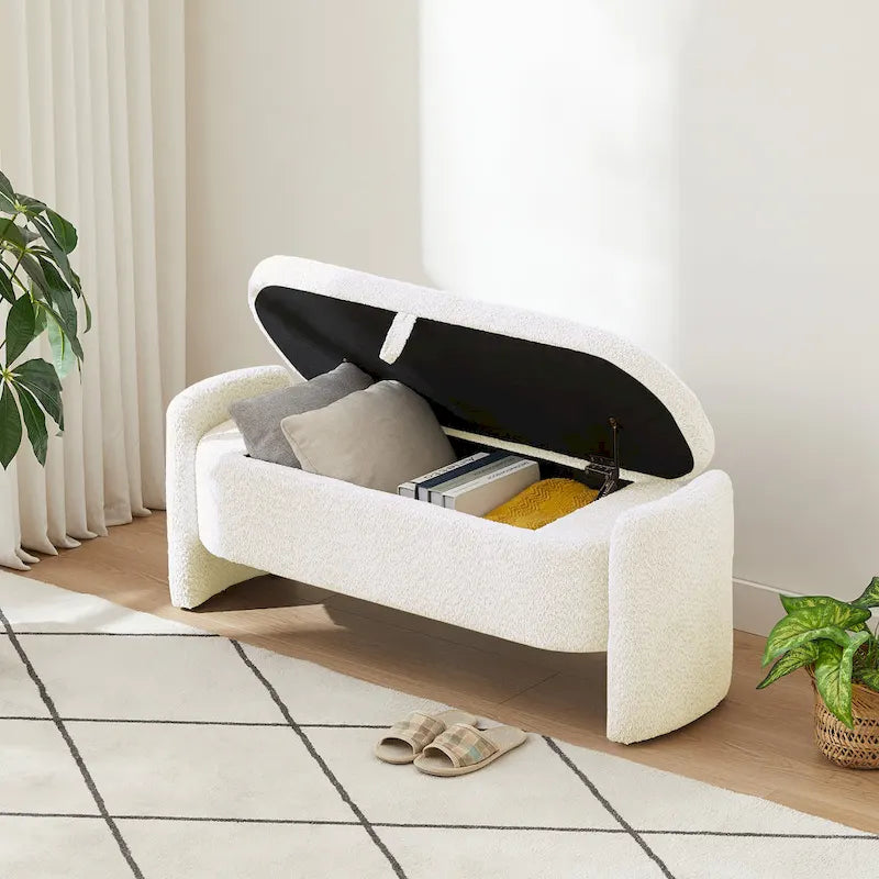 Banc en tissu polaire avec grand espace de rangement