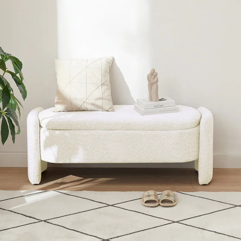 Banc en tissu polaire avec grand espace de rangement