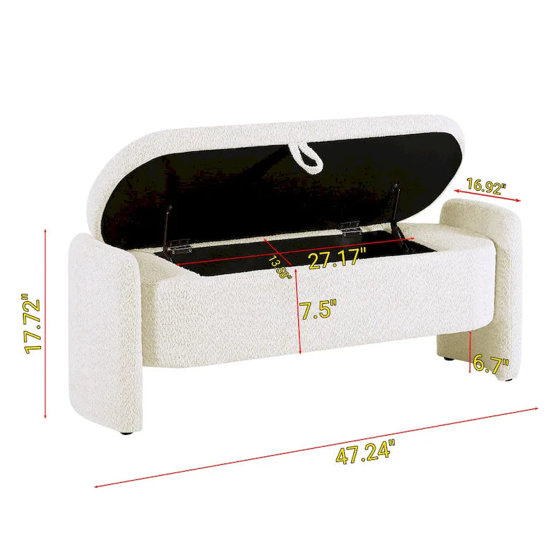 Banc en tissu polaire avec grand espace de rangement