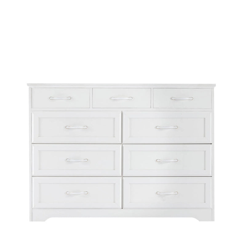 Commode de chambre à coucher, commode longue à 9 tiroirs avec poignées antiques, commode en bois pour chambre d'enfant, salon, entrée et couloir