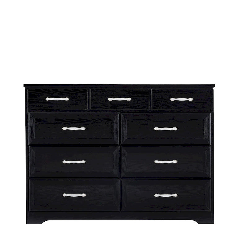 Commode de chambre à coucher, commode longue à 9 tiroirs avec poignées antiques, commode en bois pour chambre d'enfant, salon, entrée et couloir