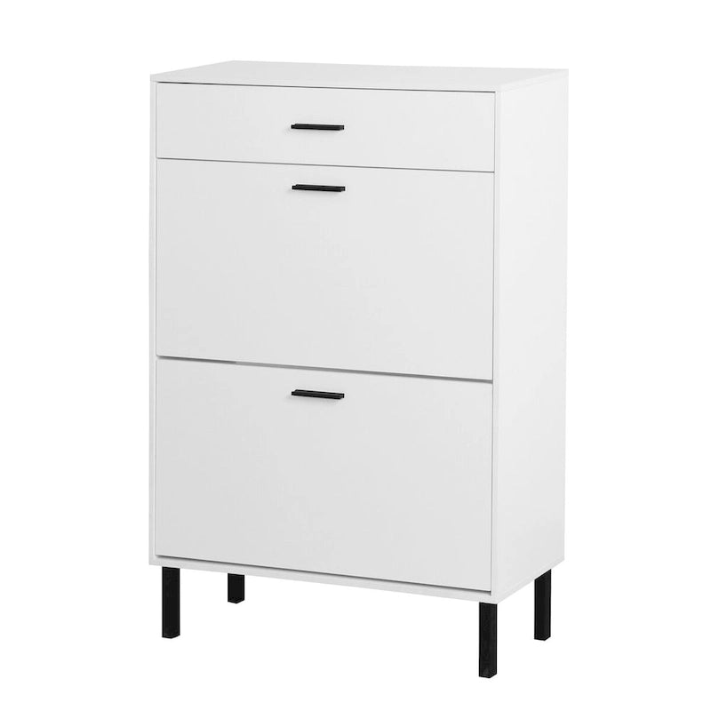 Meuble à chaussures, organisateur de rangement autoportant avec tiroirs et pieds en métal, meuble de rangement avec 2 tiroirs basculants pour entrée