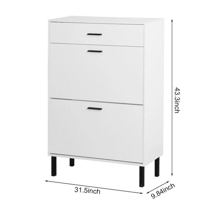 Meuble à chaussures, organisateur de rangement autoportant avec tiroirs et pieds en métal, meuble de rangement avec 2 tiroirs basculants pour entrée