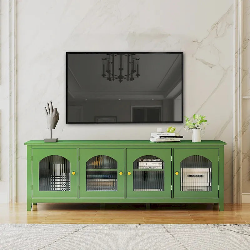 71-inch Modern Solid Wood Glass Doors Storage TV Stand