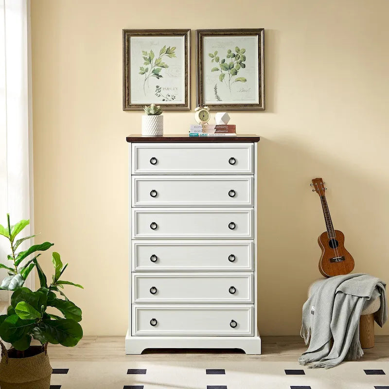 Commode moderne à 6 tiroirs, organisateur de rangement vertical pour vêtements – Poignée facile à tirer, bords texturés