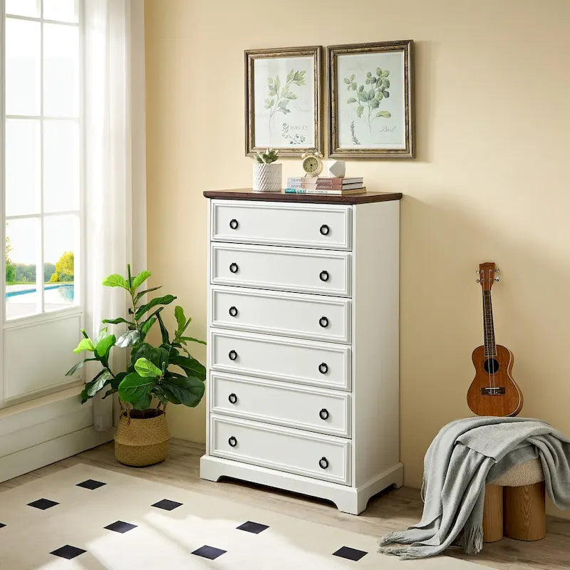 Commode moderne à 6 tiroirs, organisateur de rangement vertical pour vêtements – Poignée facile à tirer, bords texturés