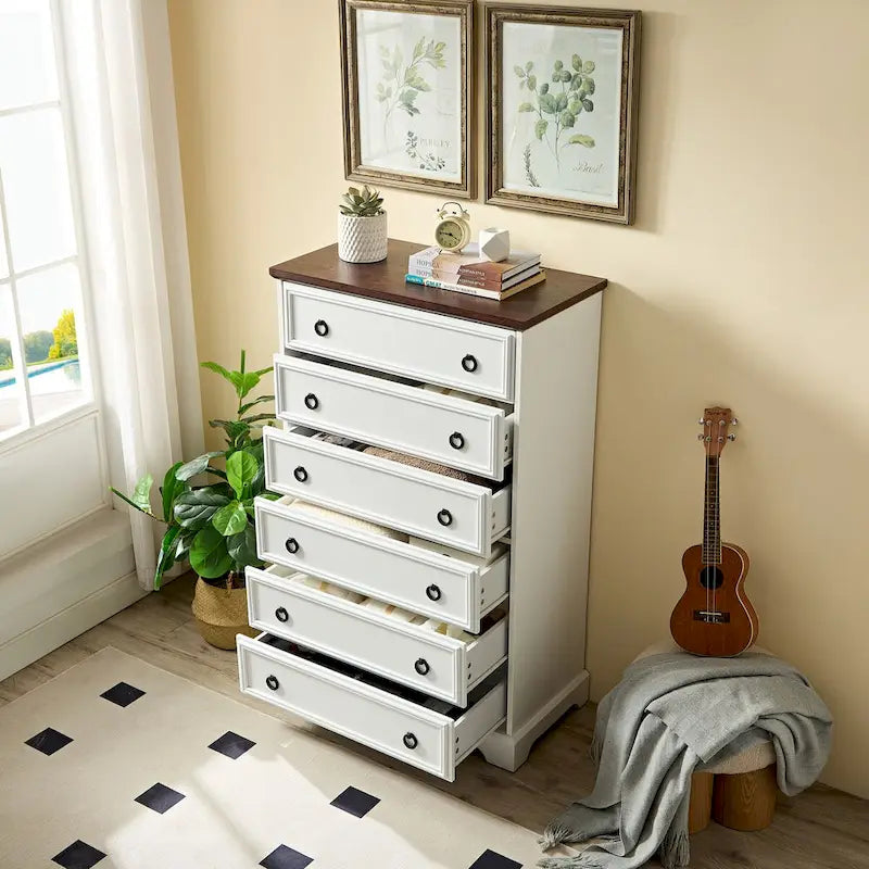 Commode moderne à 6 tiroirs, organisateur de rangement vertical pour vêtements – Poignée facile à tirer, bords texturés