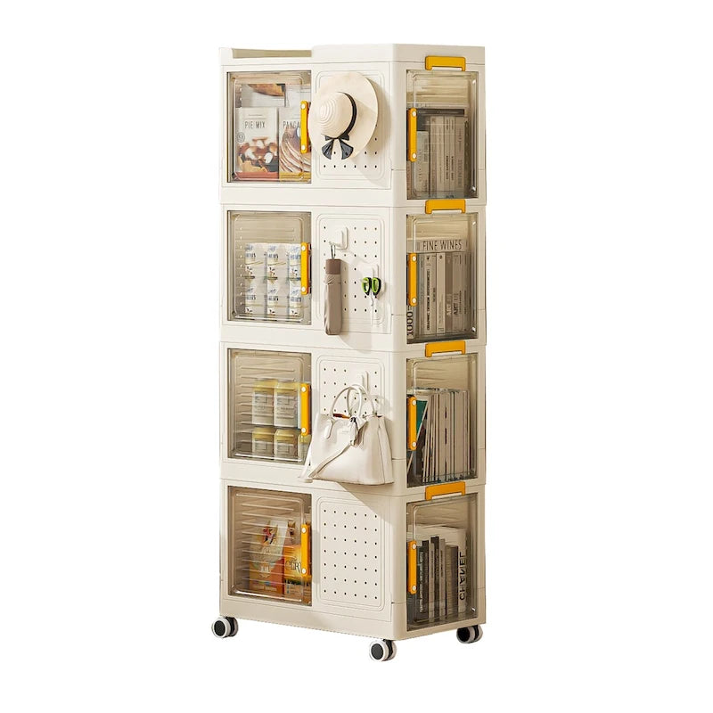 Bibliothèque roulante à 4 niveaux avec roulettes, bacs de rangement grande capacité, organiseur de rangement roulant multifonctionnel et mobile