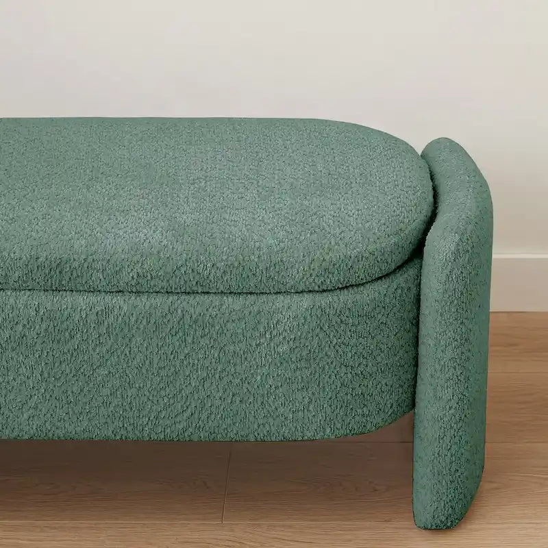 Banc de rangement ottoman ovale en tissu polaire d'agneau 3D avec grand espace de rangement pour le salon, l'entrée et la chambre
