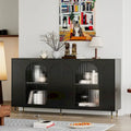 Meuble d'appoint | Buffet laqué en bois avec 4 portes vitrées | Armoire de rangement