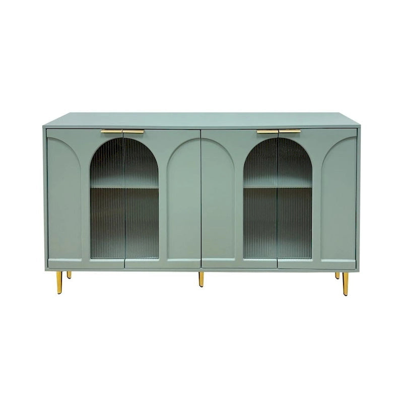 Meuble d'appoint | Buffet laqué en bois avec 4 portes vitrées | Armoire de rangement
