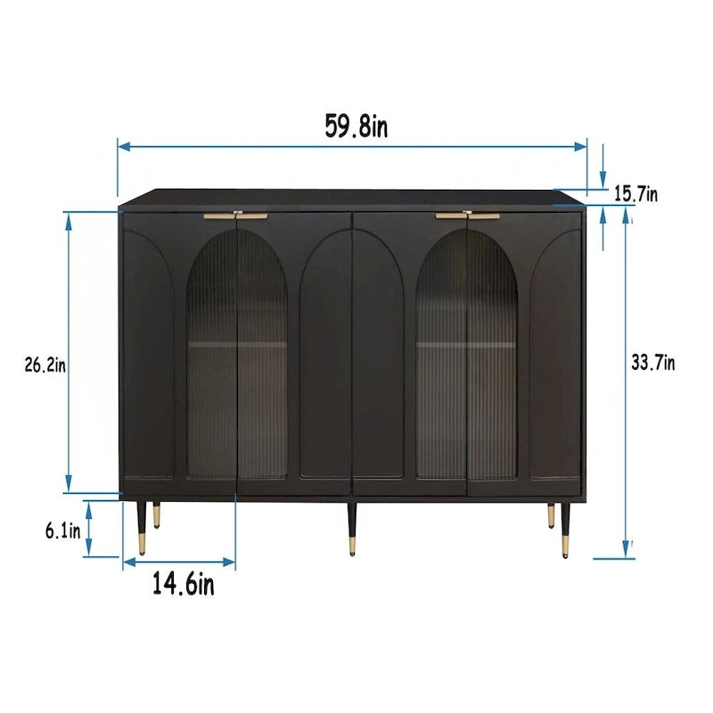 Meuble d'appoint | Buffet laqué en bois avec 4 portes vitrées | Armoire de rangement