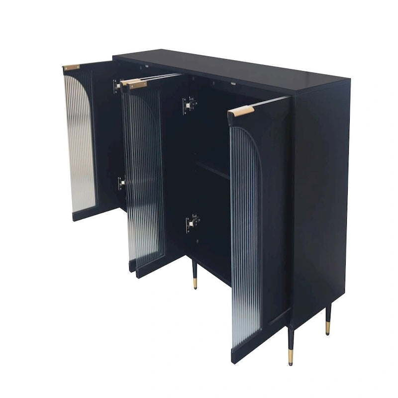Meuble d'appoint | Buffet laqué en bois avec 4 portes vitrées | Armoire de rangement