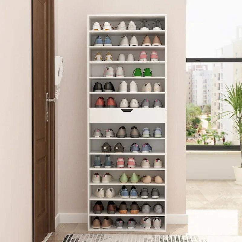 Meuble à chaussures blanc polyvalent pour chaussures plates et bottes 78,18 H