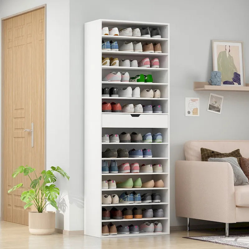 Meuble à chaussures blanc polyvalent pour chaussures plates et bottes 78,18 H