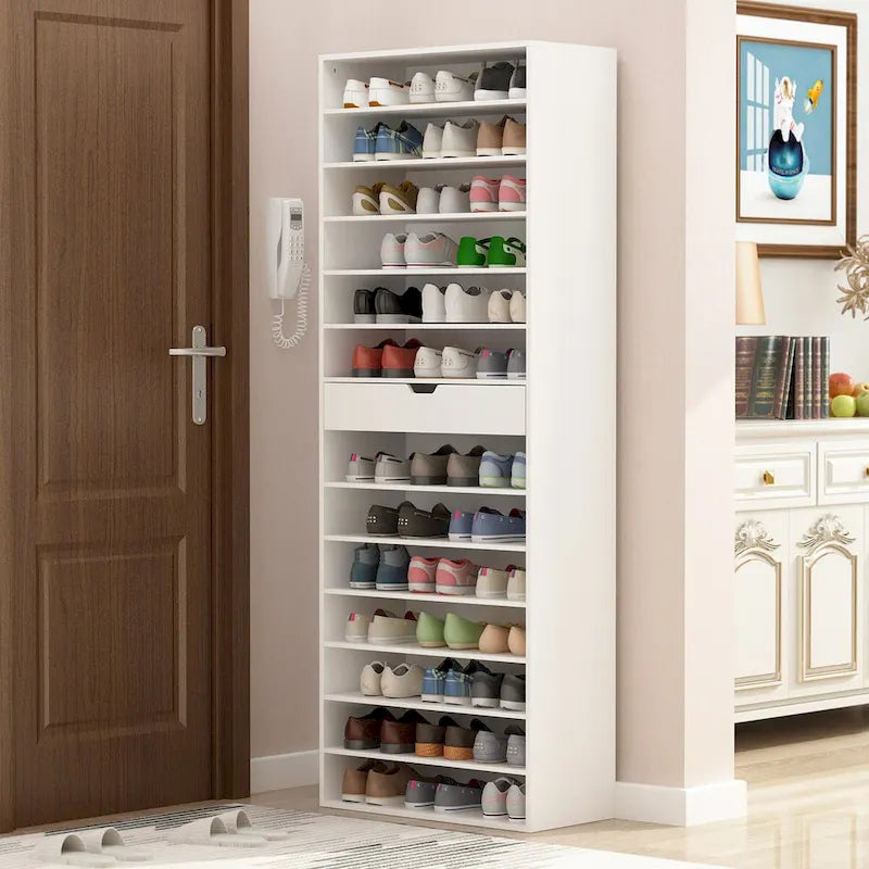 Meuble à chaussures blanc polyvalent pour chaussures plates et bottes 78,18 H