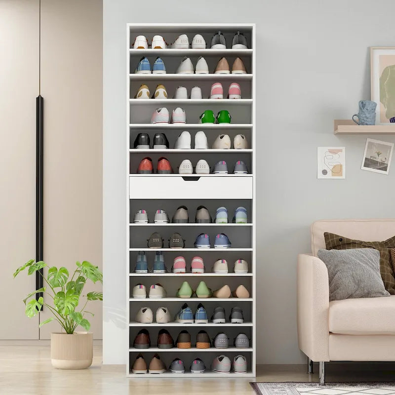 Meuble à chaussures blanc polyvalent pour chaussures plates et bottes 78,18 H