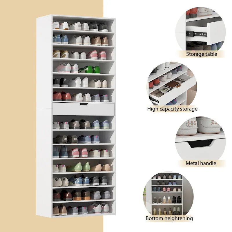 Meuble à chaussures blanc polyvalent pour chaussures plates et bottes 78,18 H