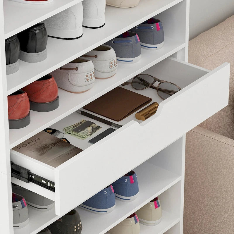 Meuble à chaussures blanc polyvalent pour chaussures plates et bottes 78,18 H