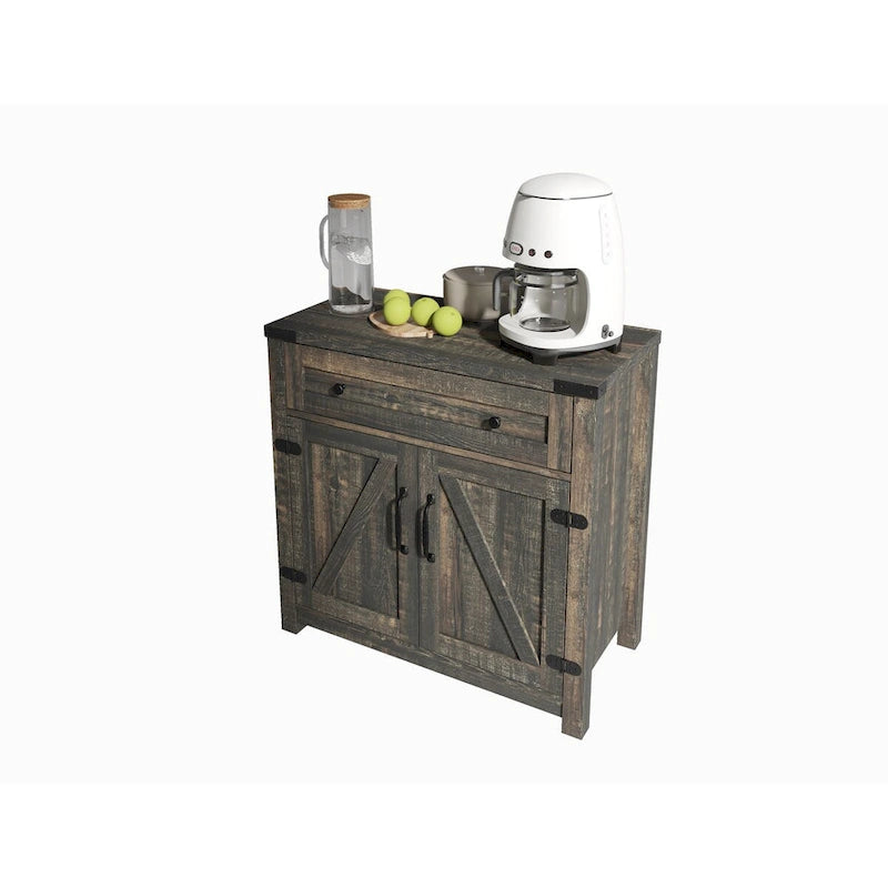 Meuble d'appoint double porte de grange de style fermette moderne, 30 pouces, pin noir