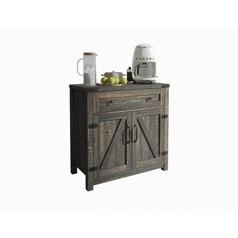 Meuble d'appoint double porte de grange de style fermette moderne, 30 pouces, pin noir