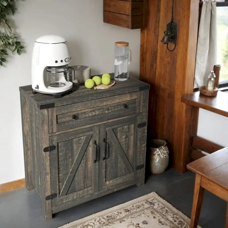 Meuble d'appoint double porte de grange de style fermette moderne, 30 pouces, pin noir