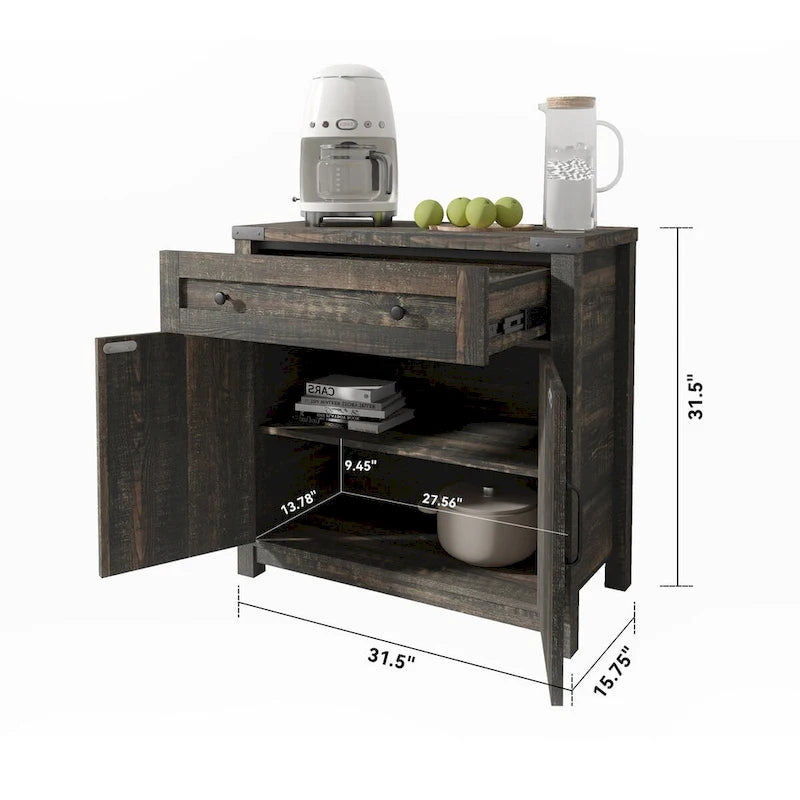 Meuble d'appoint double porte de grange de style fermette moderne, 30 pouces, pin noir