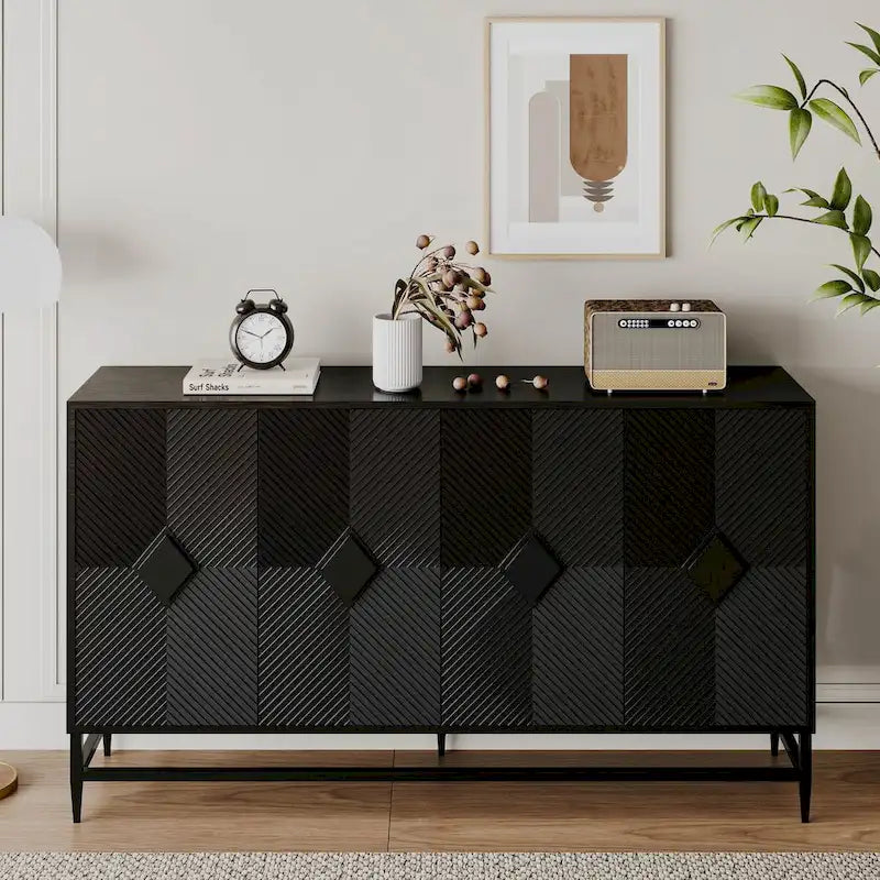Accent Black Lacquered 4 Door Wooden Cabinet Sideboard Buffet Server Storage Cabinet, for Living Room,Office, Kitchen