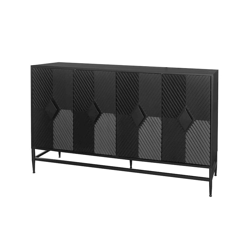 Bahut laqué noir à 4 portes en bois, meuble de rangement pour salon, bureau, cuisine