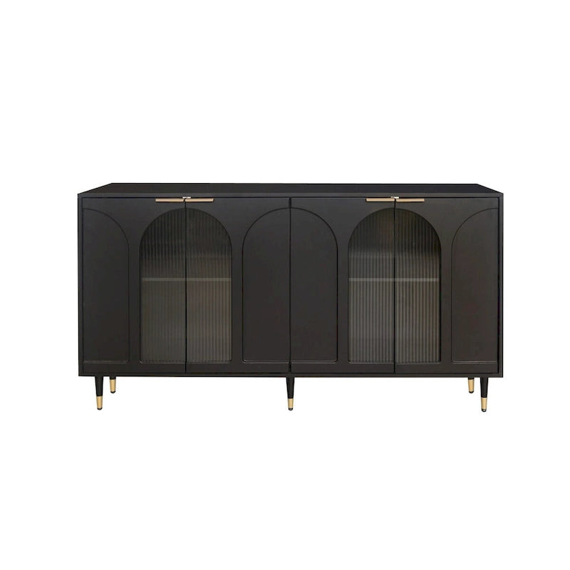 Bahut laqué noir à 4 portes en bois, meuble de rangement pour salon, bureau, cuisine