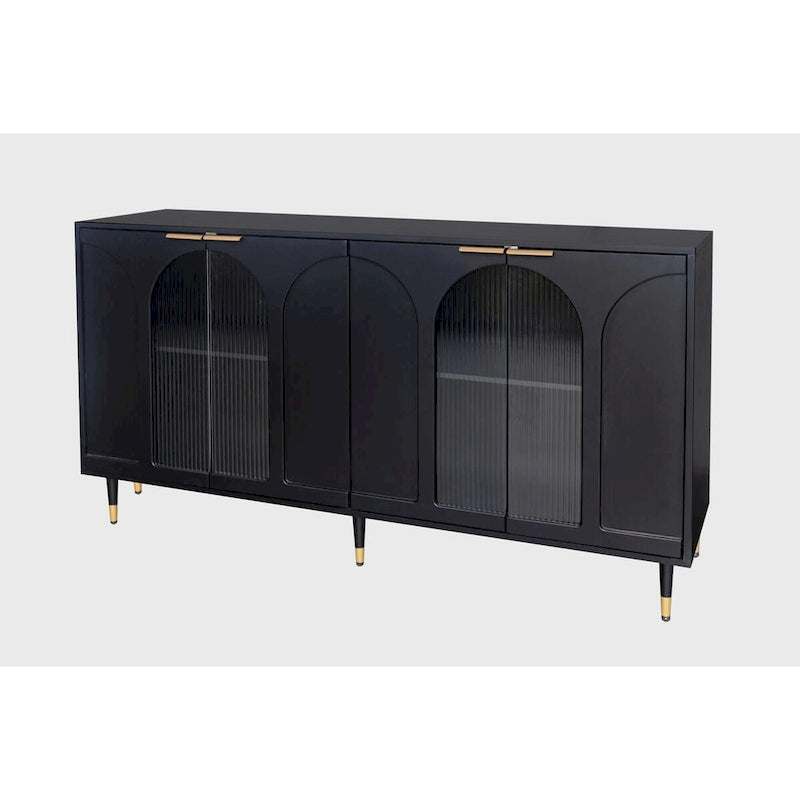 Bahut laqué noir à 4 portes en bois, meuble de rangement pour salon, bureau, cuisine
