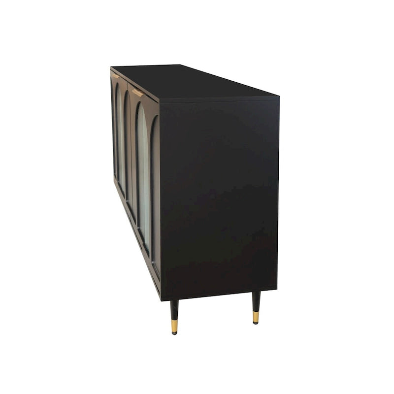 Bahut laqué noir à 4 portes en bois, meuble de rangement pour salon, bureau, cuisine