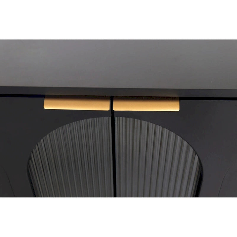 Bahut laqué noir à 4 portes en bois, meuble de rangement pour salon, bureau, cuisine