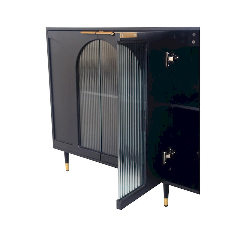 Bahut laqué noir à 4 portes en bois, meuble de rangement pour salon, bureau, cuisine