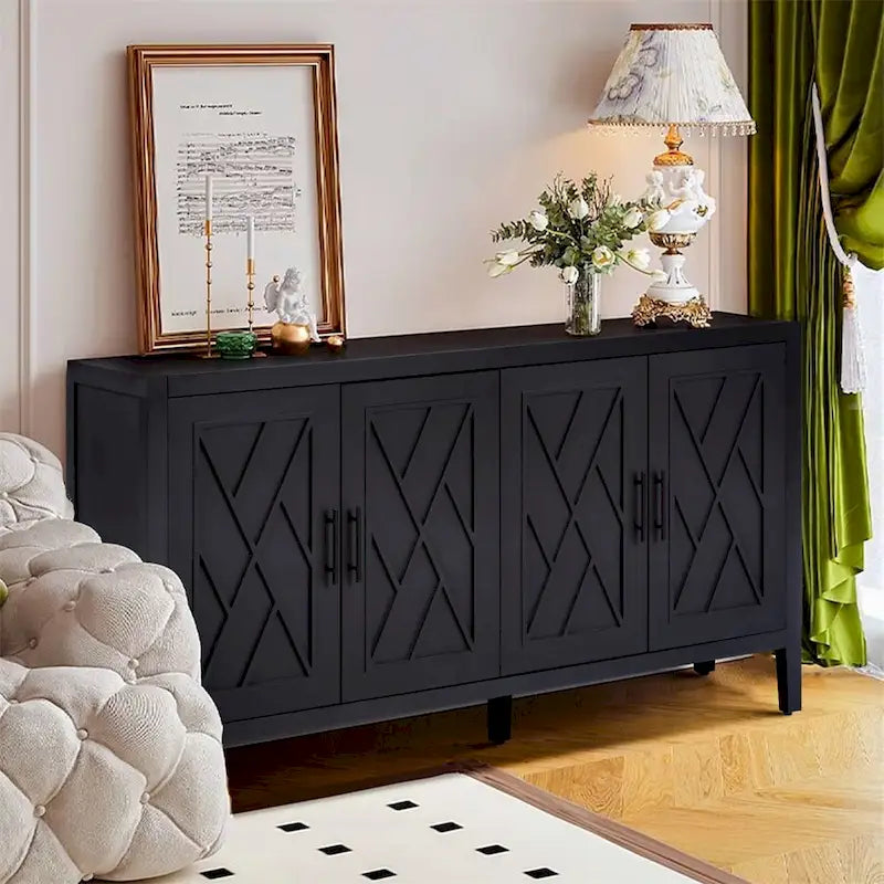 Buffet 4 portes en bois twill de style campagnard américain vintage pour salon