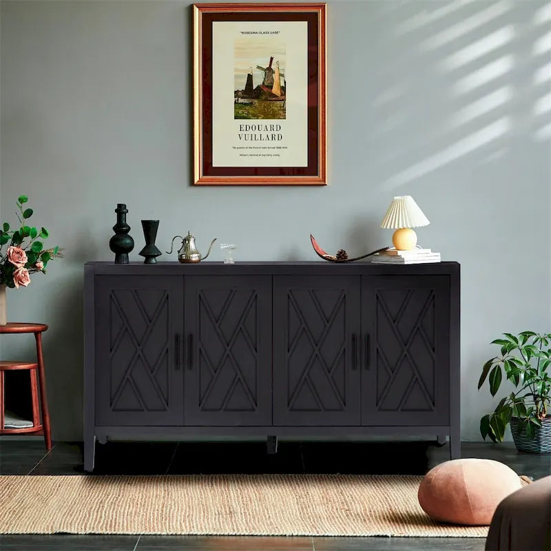 Buffet 4 portes en bois twill de style campagnard américain vintage pour salon