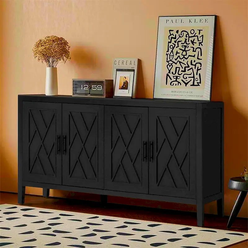 Buffet 4 portes en bois twill de style campagnard américain vintage pour salon