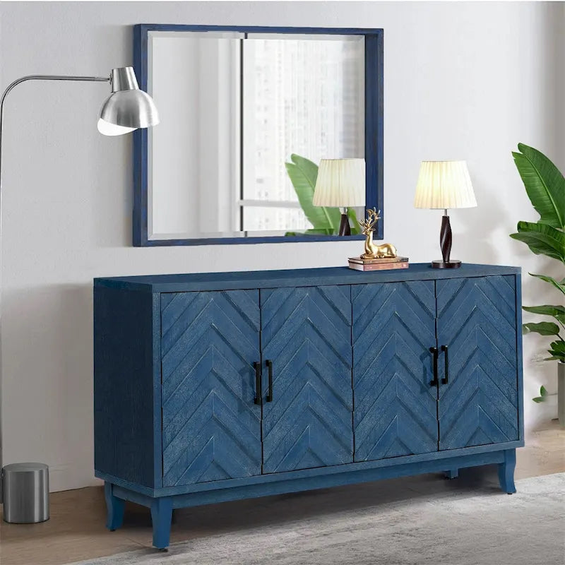 Buffet 4 portes en bois twill de style campagnard américain vintage pour salon