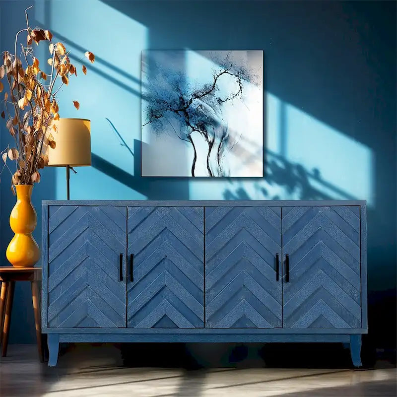 Buffet 4 portes en bois twill de style campagnard américain vintage pour salon